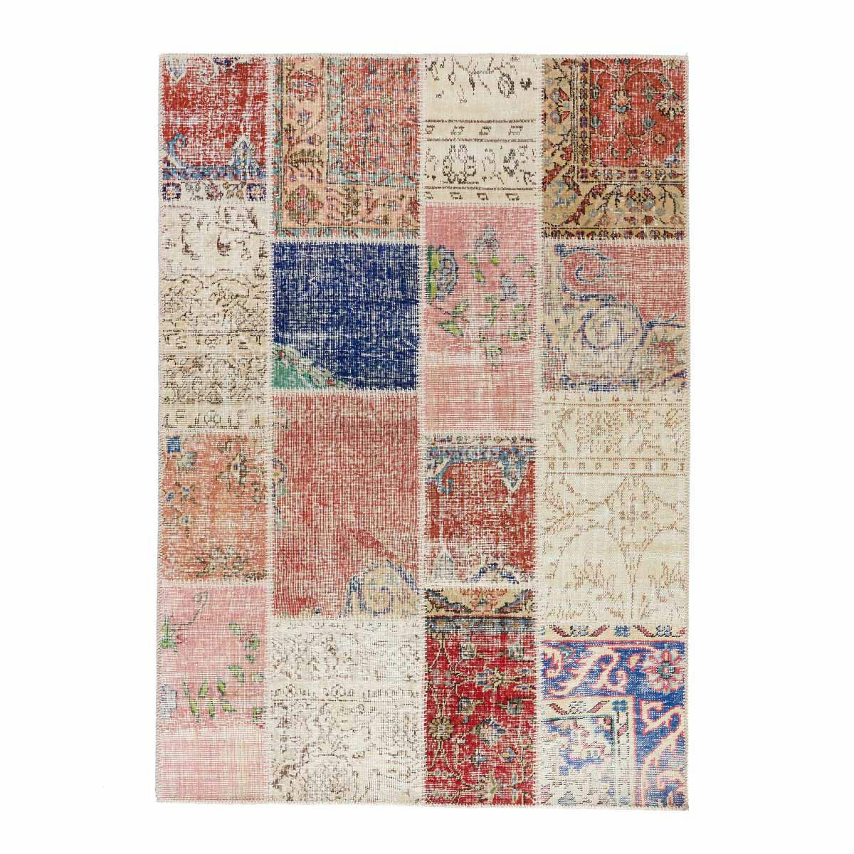 ビンテージパッチワークラグ レッド&ベージュ