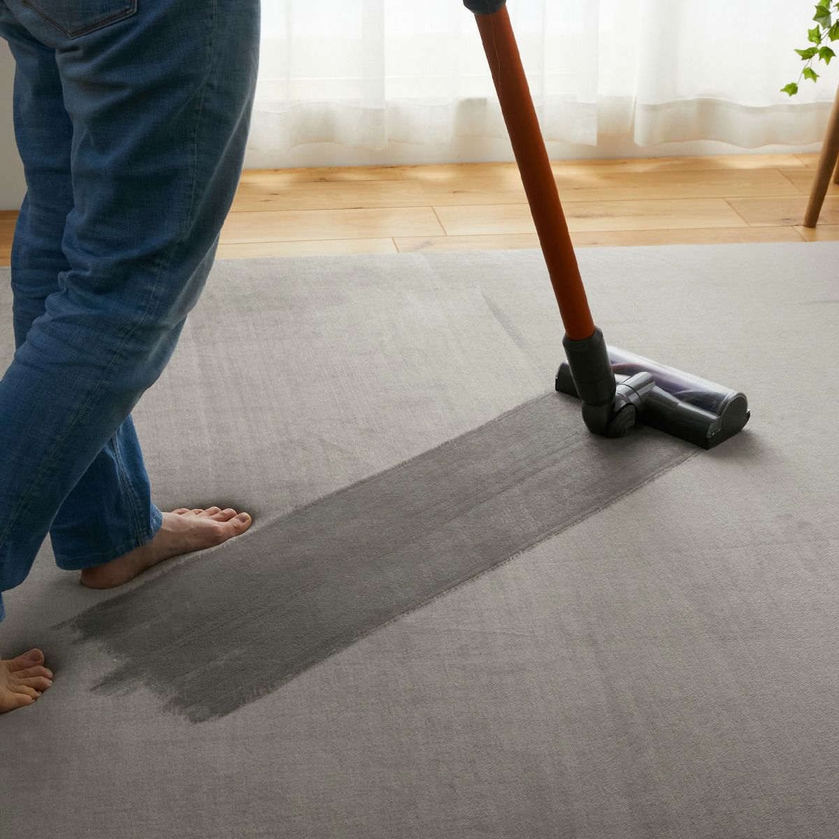 掃除機で掃除している様子