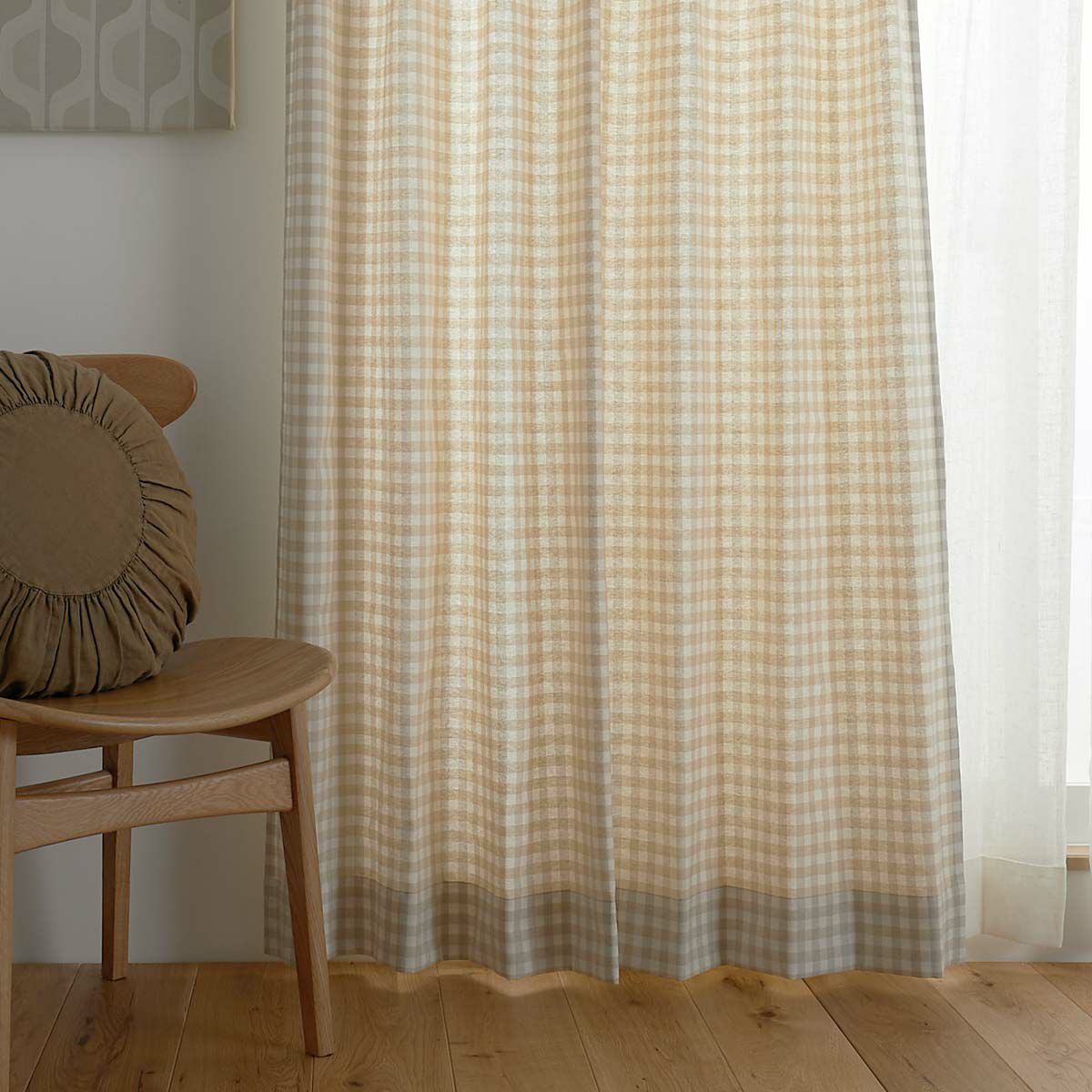 オーダーカーテン 麻40% ギンガムチェック 裏地付 200×202 レース付 オーダーカーテン 麻40% ギンガムチェック 裏地付 200×202 レース付